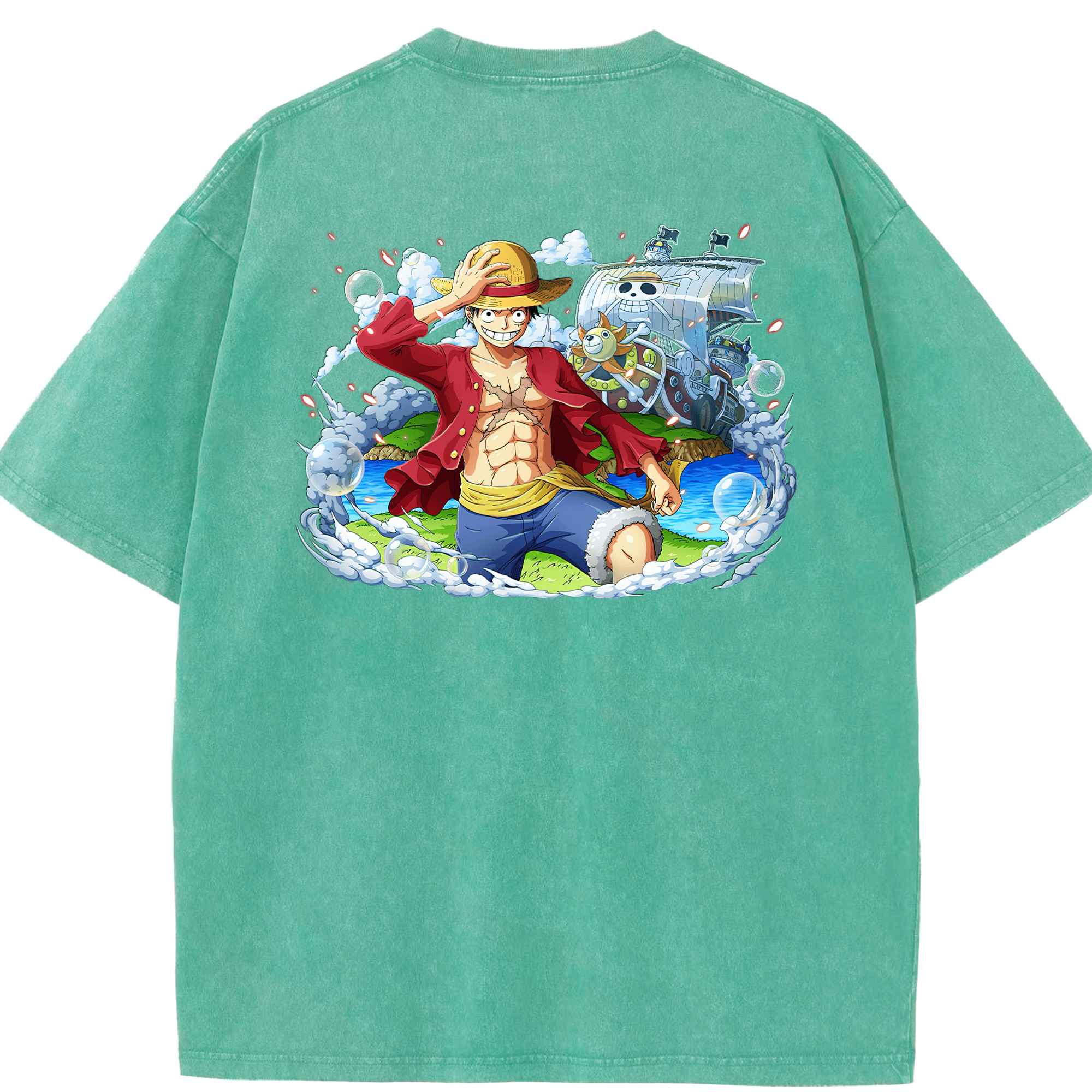 ワンピース モンキー・D・ルフィ ONE PIECE Monkey D. Luffy 綿100% ヴィンテージ風 半袖Tシャツ（背面プリント）
